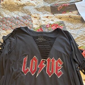 SOLD! Black Graphic Tee with Red 'Love' Design